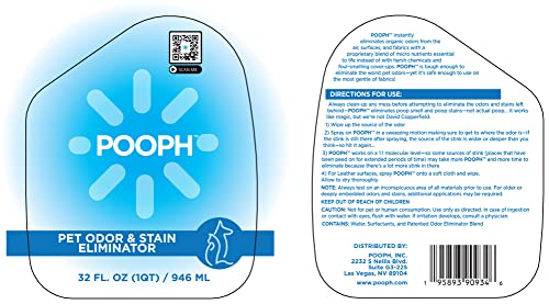 Pooph Pet Odor Eliminator, 32Oz Spray - Dismantles Odors On A Molecular Basis, Dogs, Cats, Freshener, Eliminator, Urine, Poop, Pee, Deodorizer, Natures, Puppy, Fresh, Clean, Furniture, Potty, Safe #TOP3