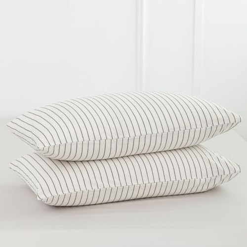 MOOMEE Striped Pillowcase Set of 2 100% Washed Cotton Linen-Like Standard