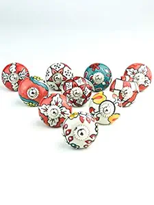 Go Hooked Ceramic Vintage Pottery Drawer, Door Knobs and Pulls Handle for Kitchen Cabinets Home Interior Decor (Random Design Multicolor, 2.5 x 1.5 Inches) - Pack of 10