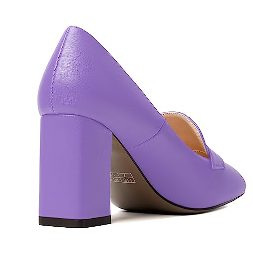 Image of MODENCOCO Womens Sexy Formal Matte Slip On Square Toe Work Block High Heel Loafers Shoes 3.5 Inch