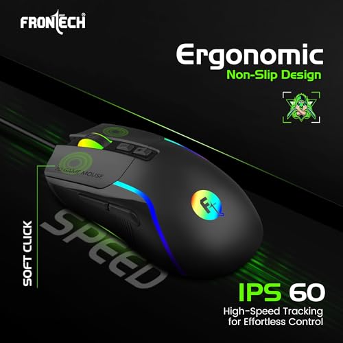 Image of FRONTECH Spectra X Wired Gaming Mouse | 12,800 DPI Adjustable Sensor | 1000Hz Polling Rate | RGB Backlight | 7 Buttons | 1.5m Braided Cable | 1 Year Warranty (MS-0108)