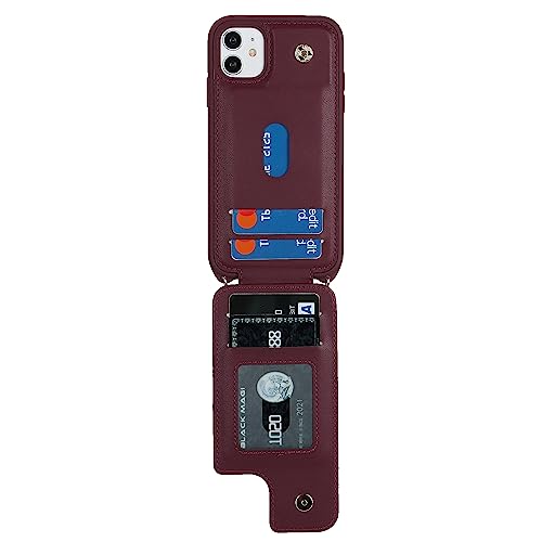 Image of for iPhone 11 Phone Case with Card Holder and Strap for Women,Crossbody Lanyard,RFID Blocking,Kickstand Ring Stand,Snap Clasp,Phone Wallet Cases 6.1 inch(Wine Red)