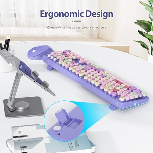 Image of Fogruaden Purple Keyboard and Mouse Wireless, Retro Typewriter Keyboard, 2.4GHz 104 Keys Full Size Cute Keyboard with Number Pad, Purple Colorful Keyboard with Round Keycap for Windows PC Laptop