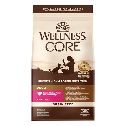 Image of Wellness CORE Adult Dry Cat Food, Natural, Grain Free Kibble, Turkey and Duck Recipe, 11 lb Bag