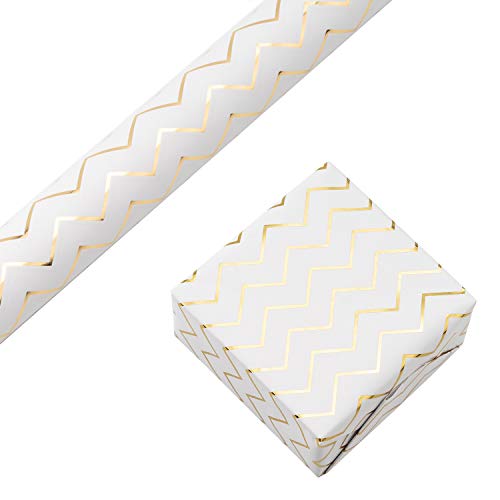RUSPEPA Gift Wrapping Paper Roll-Gold Foil Wave White Background Design for Wedding, Birthday