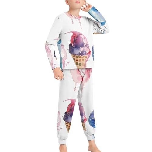 Watercolor Ice Cream in Waffle ConesBoys Casual Comfort Pajamas, Long Sleeve Pajama Set130CM