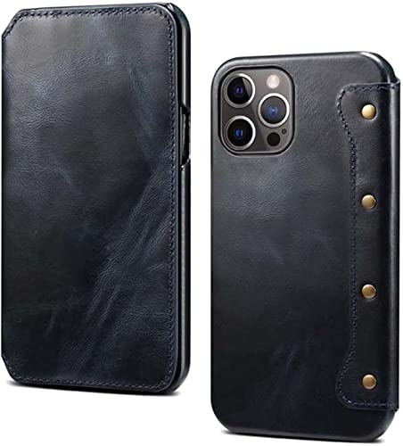 Étui en cuir de vache résistant pour iPhone 14 Pro bleu