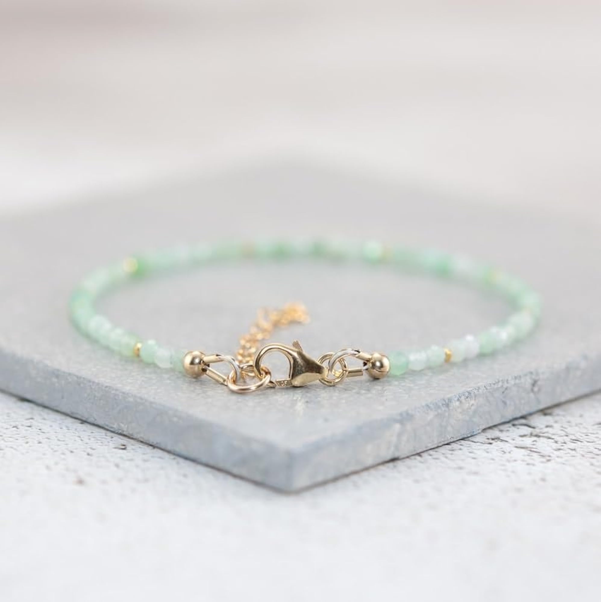 Chrysoprase Round Beaded Bracelet, Adjustable Gold Lock