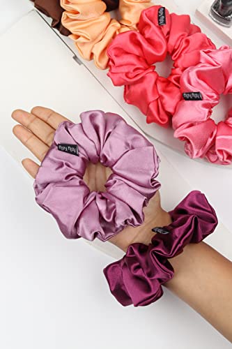 Image of Premium Satin Scrunchies for Women | Hair Bands, Ponytail Holders & Rubber Bands | Oversize, Fluffy, No-Damage Hair Ties | Girls Hair Accessories | Extra Large Size | Pack of 6