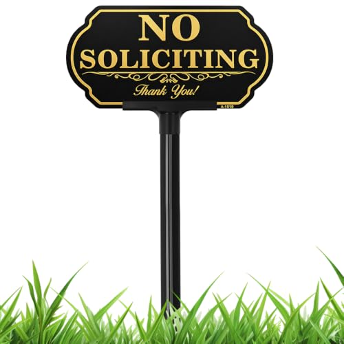 Image of No Soliciting Sign for House, 5 x 10 Inch Aluminum Yard Sign with Stake | UV Printed Aluminum No Soliciting Yard Sign with Adjustable Stake, Weatherproof Outdoor Sign for Home, Lawn and Property