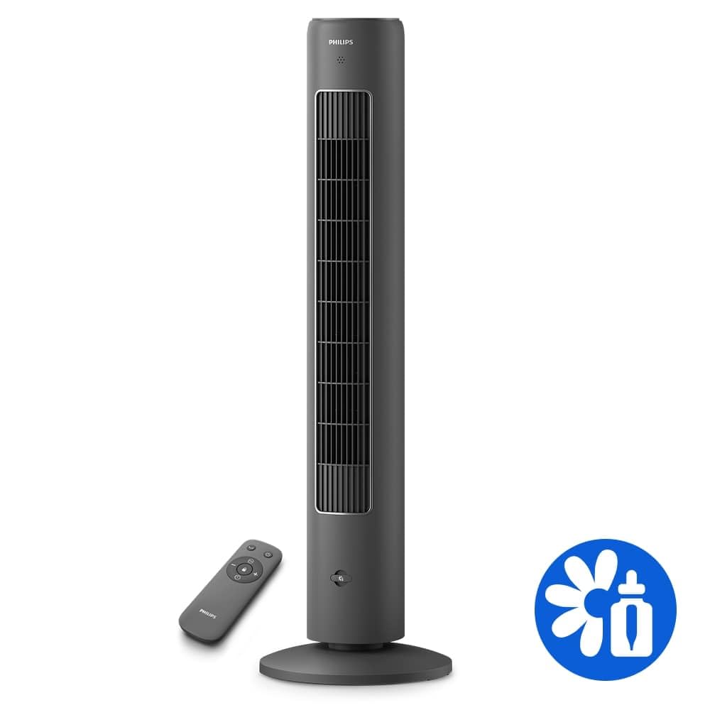 Philips ventilatore a torre Serie 5000, auto-rotante, 105 cm, telecomando, timer, 3 velocità, 3 modalità, 40W, flusso d'aria potente ma silenzioso, adatto all'aromaterapia, grigio scuro (CX5535/11)