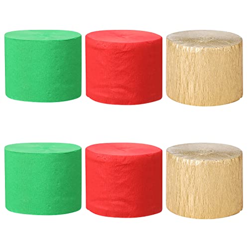 6 Rollen Krepppapier Weihnachten Party Luftschlangen Grüne und Rot Gold Kreppbänder Hintergrund Hängende Seidenpapier Rollen für Festival Hochzeit Schmuck Dekoration(4cm x 25 m/Rolle) Cover