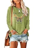 Womens Whisper Words of Wisdom Let-It Be Tshirt Butterfly Graphic with Funny Sayings Crew Neck Long Sleeve T-Shirt (Green,XL)
