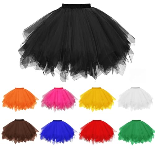 Tüllrock Schwarz,Black Swan Kostüm Damen, Tüllrock Damen Tütü Rock 50Er Ballett Unterrock Elastische Hohe Taille Ballettrock Petticoat Tanzkleid...