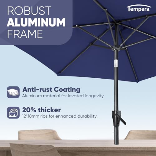 Tempera Patio Market Outdoor Table Umbrella with Push Button Tilt and Crank, Large Sun Umbrella with Sturdy Pole & Fade Resistant Canopy, Easy to Set - Image 5