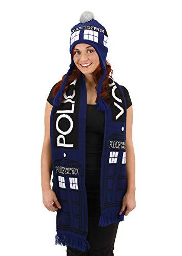 elope BBC Doctor Who Tardis Knit Laplander and Scarf Bundle Blue
