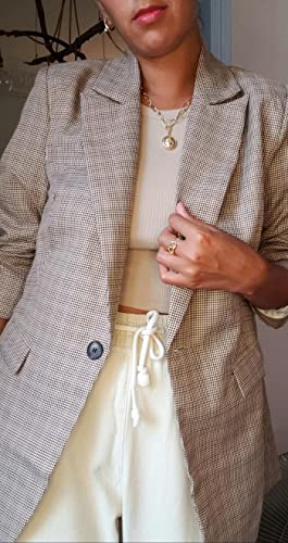 Asvivid Retro Notch Lapel One Button Casual Blazer Plaid Long Sleeve Company Office Blazers Open Front Khaki Work Blazer Lady Suit M #TOP3