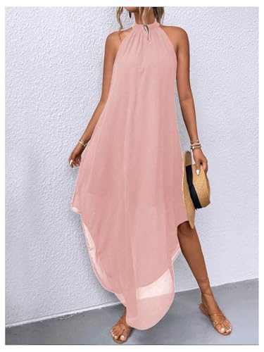 Image of Verdusa Women's Wedding Guest Dress Halter Flowy Chiffon Asymmetrical Long Summer Prom Dress