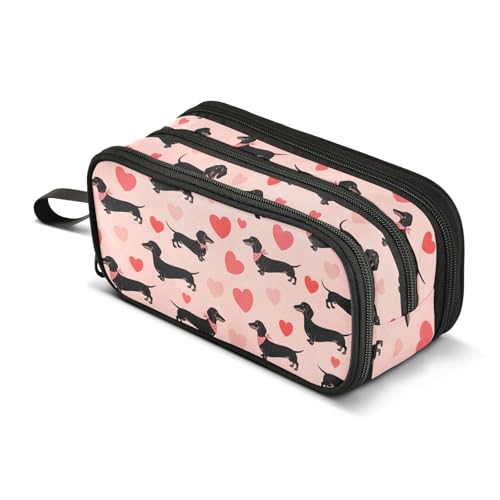 Image of J JOYSAY Dachshund Dog Hearts Pink Pencil Case Large Big Capacity Pen Organizer Case for Girls Boys Desk Organizer for Kids Office School