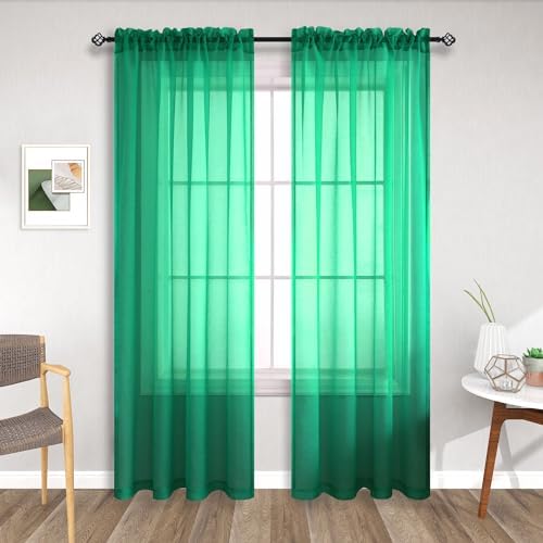 Pitalk White Sheer Curtains 90 Inches Long for Living Room 2 Panels Set Rod Pocket Transparent Window Curtain Panels for Bedroom 52x90 Inch Length