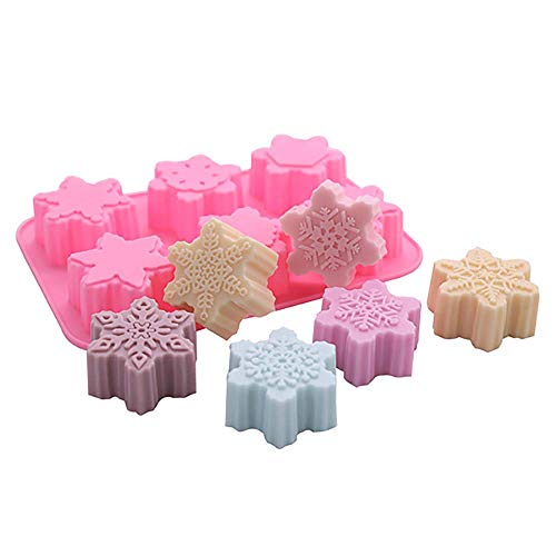 Colowam 6 Even Pink Snowflake Silicone Mold Christmas Soap Mold Christmas Silicone Mold (Different)