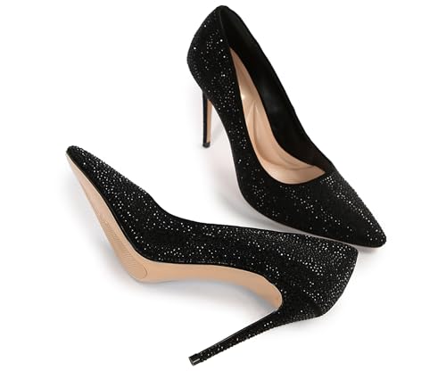 Rhinestone Womens Dress Shoes Stiletto Heel Pumps Shoes Women Faux Suede Comfortable Casual Party Womens Black Dress Shoes2