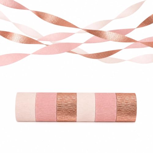 Capesaro Rose Gold Crepe Paper Streamers - 6 Rolls Wedding Party Streamers for Various Festival Party Decorations