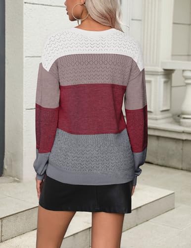 Image of Zeagoo Womens 2026 Fall Sweaters Casual Long Sleeve Ribbed Knit Pullover V Neck Lightweight Crochet Pullover Sweater Top