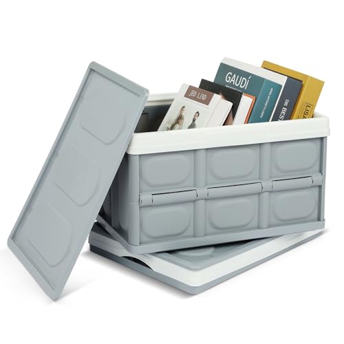 2 Stück Faltbare Aufbewahrungsbehälter mit Deckel Kisten Kunststoff Klappbox Transportbox Container 30L Lagerbehälter Für Kleidung, Bücher… – Ansicht 1