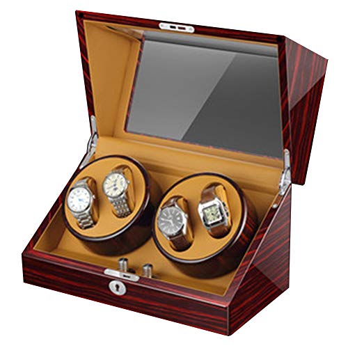 Preisvergleich Produktbild JF Automatischer Dual-Uhrenbeweger, Netzteil, batteriebetriebene mechanische Aufbewahrungsbox für Uhren, Unisex-sandalwoodbrown
