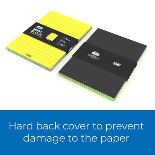 Image of SOLO Memo Ruled Blocks Pack of 2, 100 Tear-Off Sheets in 5 Different Color with 80 GSM, Fountain Pen Friendly Lined Pages for School & College Project, Assignment & Practical (Portrait, 105 x 148 mm)