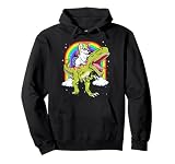 Rainbow Unicorn Riding T rex - Dinosaur Boys Girls Men Women Pullover Hoodie