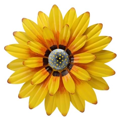 LINZHEN Metal Flower Wall Decor Metal Wall Art Decorations Hanging For Indoor Outdoor Home Bathroom Patio Fence Garden Bedroom Living Room Or Wall Sculptures,Yellow Cover