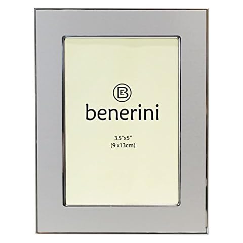 benerini Photo Size 3.5 x 5 Inches (9 x 13cm) - Brushed Satin Silver Colour & Shiny Aluminium Photo Picture Frame - Landscape or Portrait Cover