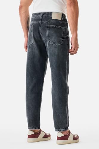 Image of SNITCH Men Casual Jeans | Relaxed Fit Straight Leg Washed Pattern & Drawstring Closure | 100% Cotton Denim Fabric for All Day Comfort & Everyday Wear