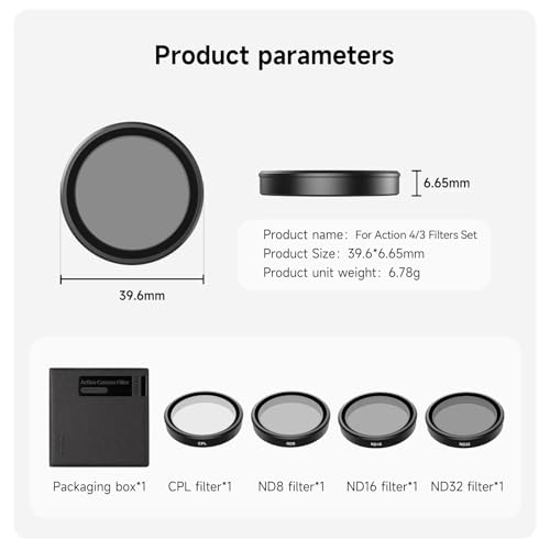 Image of TEKTONIC Lens Filter Set for DJI Action 5 Pro /4 /3 Camera Accessories -4-Pack CPL, ND8, ND16, ND32 Neutral Density HD Filter Lens Protective Protector Cover Best Filetr for DJI Osmo (ND Filter)