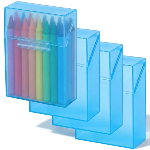 Image of Clabby 4 Pcs Clear Plastic Crayon Boxes Hold 24 Count, Blue