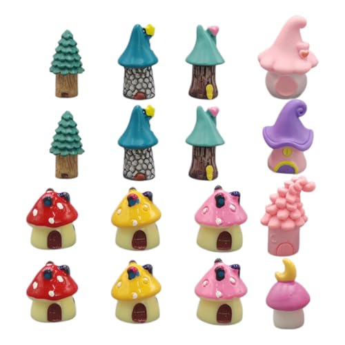 SEWACC 16pezzi Miniature Per Fatati Casa Forma Fungo in Resina Mini Casetta Da Giardino Decorazione Per Terrario e Micro Paesaggi Accessori Per Case Delle