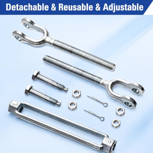 Image of Goaste 2 Pack 1 /2 Inch M12 Turnbuckle Hook, Hot Dipped Galvanized Steel Jaw and Jaw Turnbuckle, Heavy Duty Turnbuckle with 2205 lbs Working Load Limit for Tractor Sun Shades Cables Tent Installation