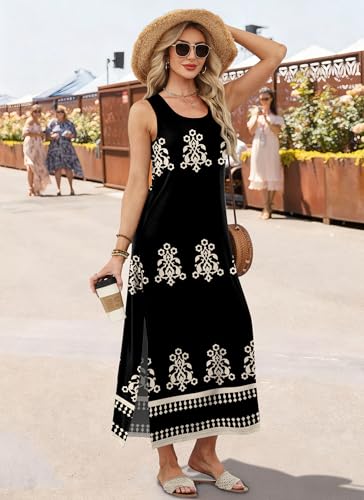 Image of WIHOLL Maxi Dress Summer Dresses 2026 Beach Vacation Clothes Sleeveless Sundresses with Pockets Boho S-3XL