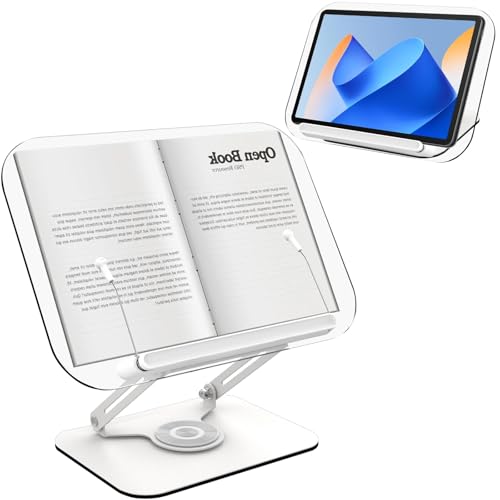 Athvcht 書見台 ブックスタンド 読書台 読書スタンド 卓上 折りたたみ式 アクリル製 ブックホルダー 360°回転 アルミ合金 角度/高さ無段階調節 安定性抜群 持ち運びやすい 勉強 本/ラップトップ/タブレット/楽譜/教科書用 (アクリル)