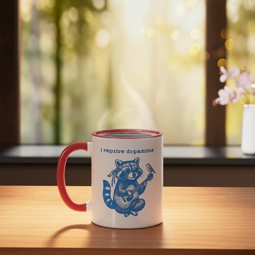 Taza de cerámica Funny Raccoon 11 onzas Rojo/Blanco miniatura 3