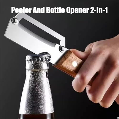 Premium Vegetable Peeler with Wooden Handle and Bottle Opener: 2-in-1 Stainless Steel Kitchen Tool for Fruit Apple Potato Pumpkin Papaya (1 PCS) - 2
