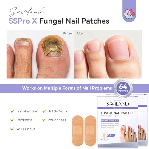 Image of SAVILAND Extra Strength Fungal Nail Patches FSA-HSA: 64 Patch Overnight Repair 1% Tolnaftate Toenail Treatment Nighttime Nail Renewal Restores Damaged Nails Discolored Thick Yellow
