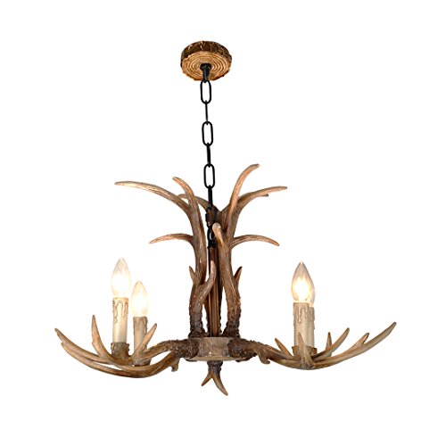 LQST Lustre Antique Chambre Lumières Bois Lumières Européenne Salon Lumières Restaurant Couloir Rétro Lustres Style Rétro Résine Cerf Corne Antler Lustres, 4 Lumières