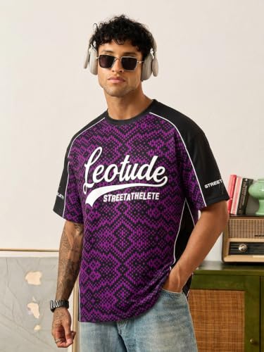 Image of LEOTUDE Men's Fire Flame and Skull Graphic Printed Oversized Polyester