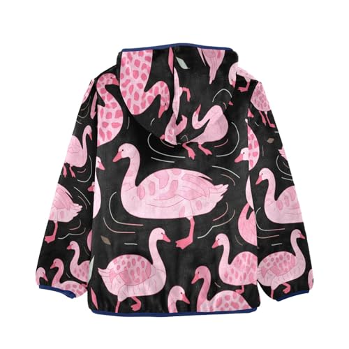 Pink Geese on Black Background Toddler Fleece Jacket Girl Boys Hooded Fleece Jacket Coat Warm Outwear Zip-up 3-10T2