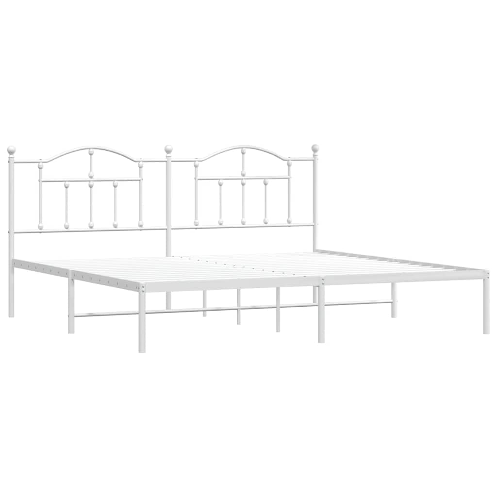 vidaXL Metal Bed Frame, Bed Base with Headboard, Bedstead for Bedroom Living Room, Mattress Foundation, Modern Style, White 200x200 cm