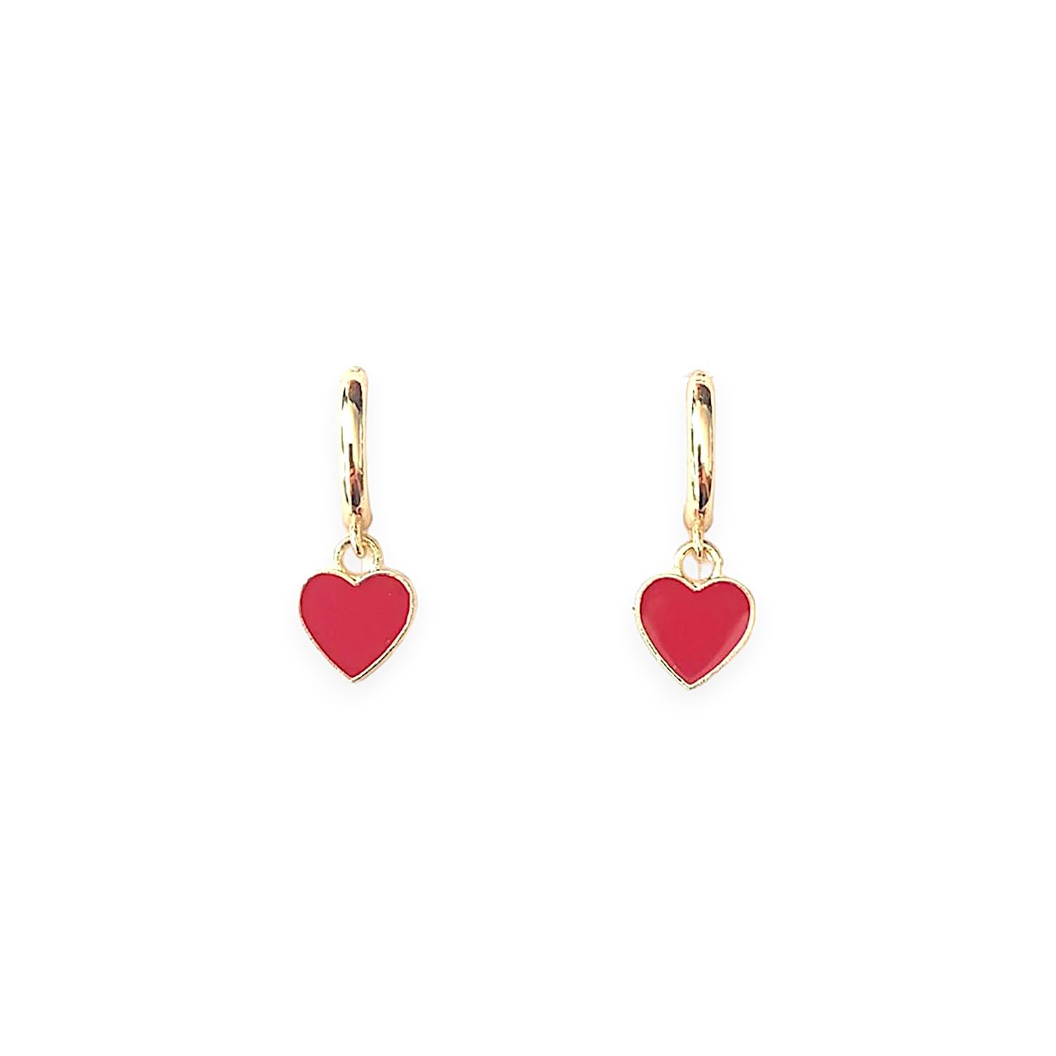 ASTER ALHELÍ Pendientes Mujer Corazon Dorados - Aros Pequeños chapados en Oro - Pendientes Colgantes Corazones Colores Niña - Perfecto para Regalo (Rojo)