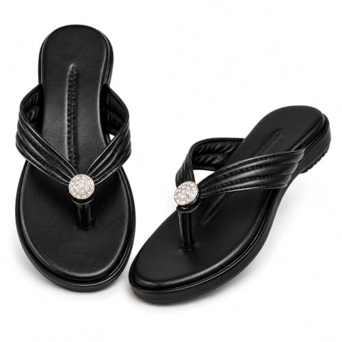 Image of Women Stylish Toe Ring Flats | Cushioned Comfort Slip-On Sandals | Anti-Slip Daily Wear| Lightweight Casual Footwear KS913